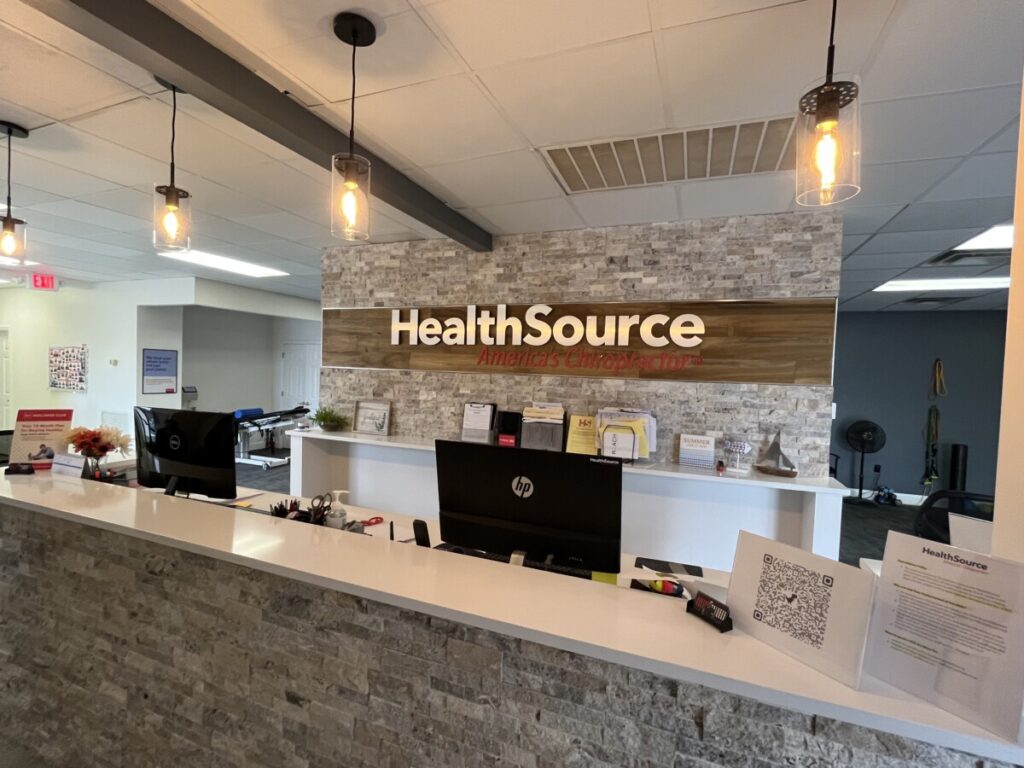 Reception area and front desk at HealthSource of Decatur.