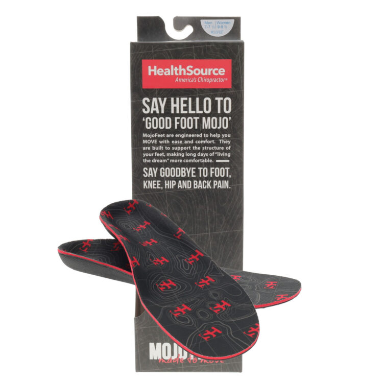 HealthSource branded Mojo feet orthotics pictured with packaging