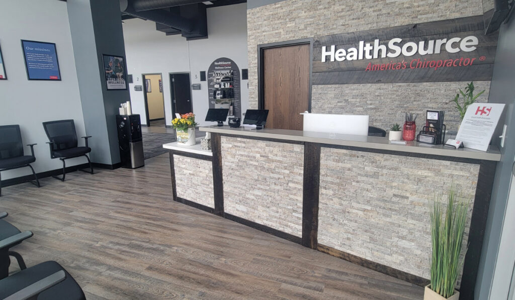 Front desk and waiting area at HealthSource of Mankato.