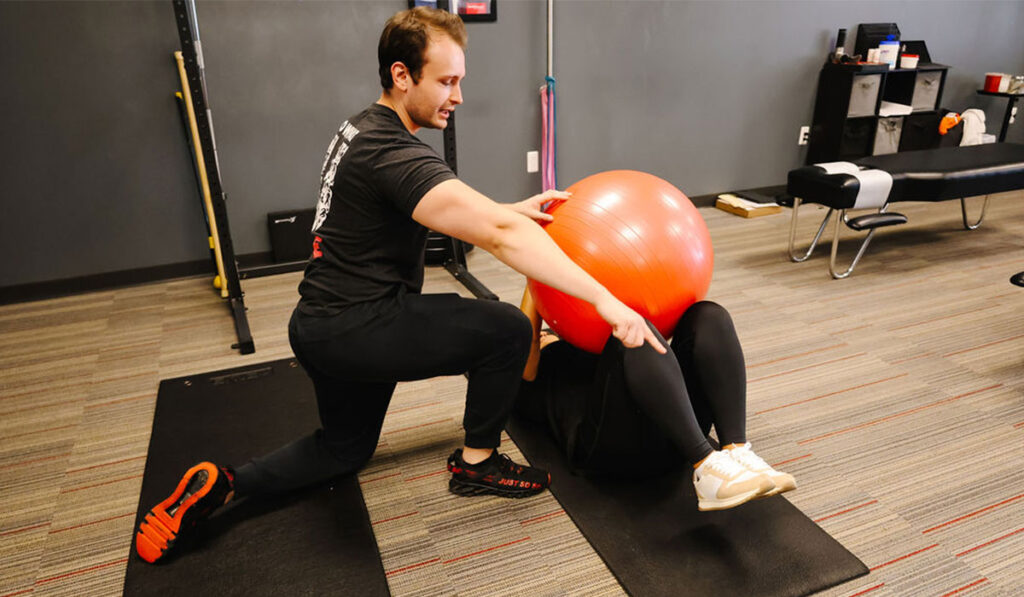 A patient doing functional exercise and rehabilitation at HealthSource of Rocky River