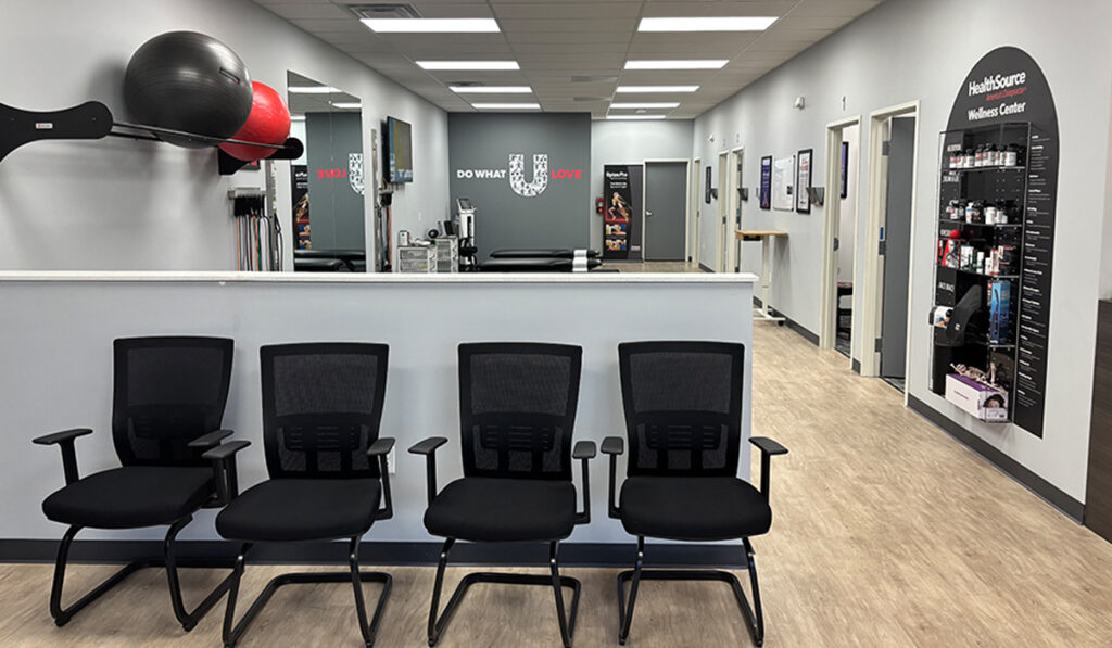 Waiting area and active rehab area at HealthSource of North Provo