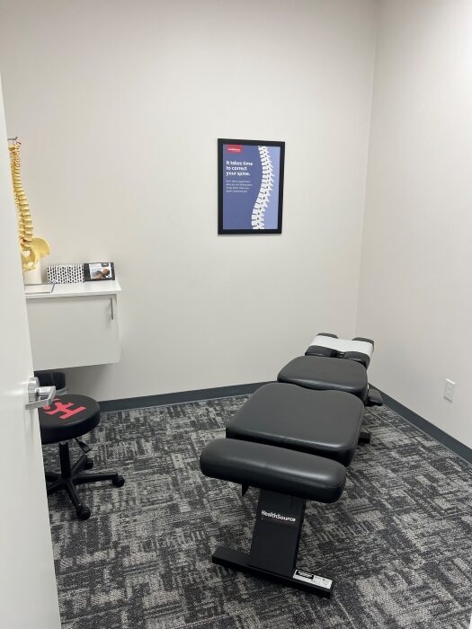 Chiropractic adjustment treatment room at HealthSource of De Zavala.